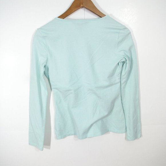 Eddie Bauer Surplice Top Womens Extra Small Seafoam Pima Cotton Long Sleeve - Picture 5 of 7
